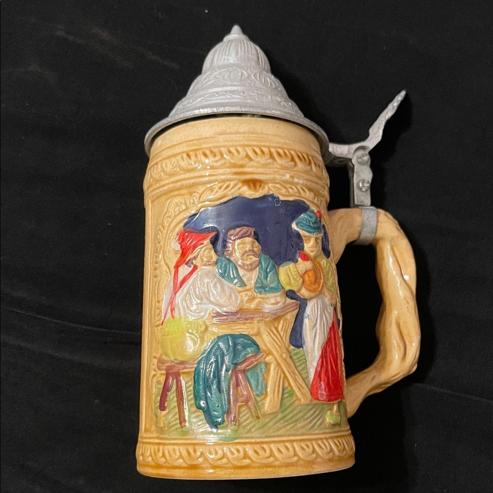 Vintage Ceramic Beer Stein with‎ Colorful Scene